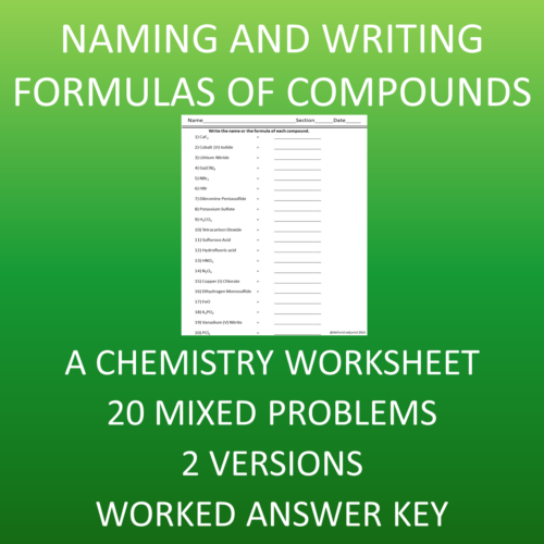 Writing Chemical Formulas and Names Worksheet: Ionics, Covalents, and Acids's featured image