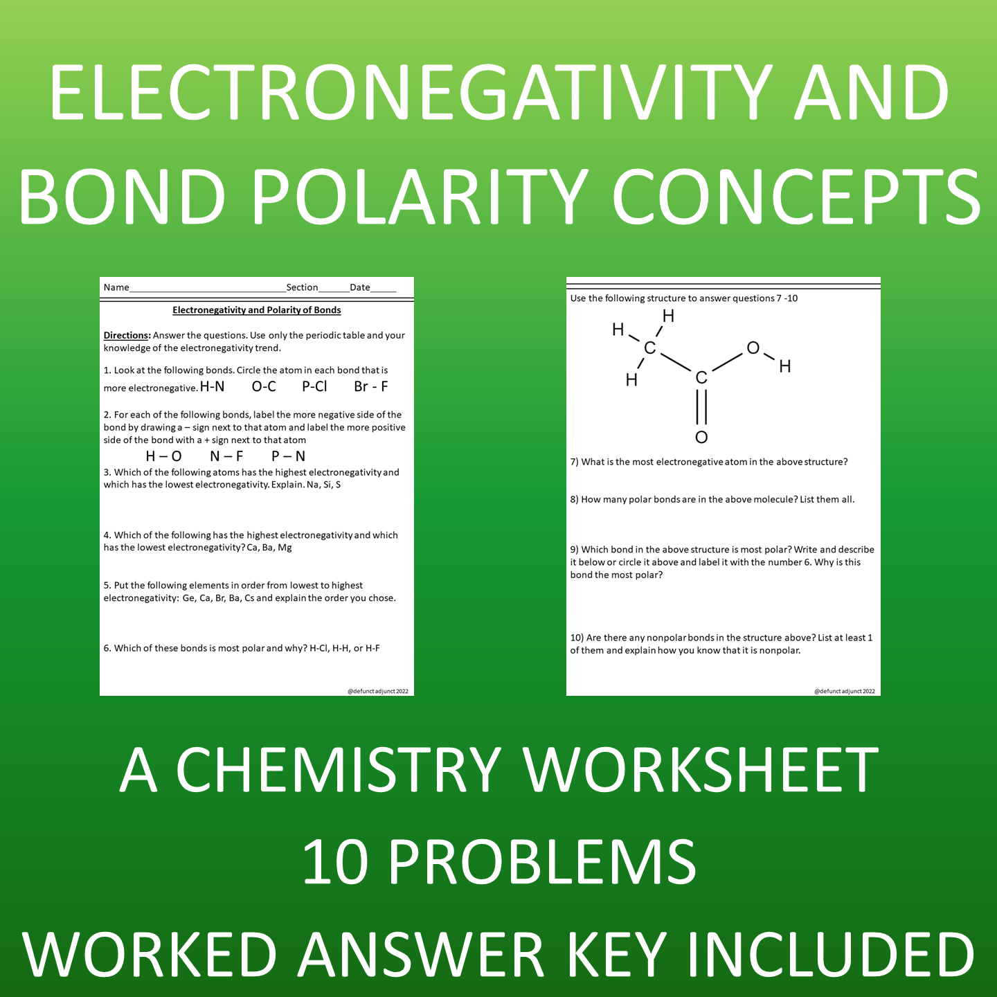 Electronegativity and Bond Polarity- a Chemistry Worksheet - Classful