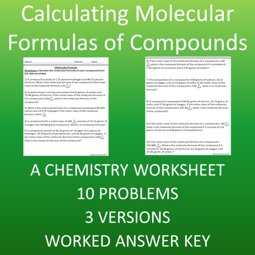 Molecular Formula Chemistry Worksheet 10 Problems's featured image