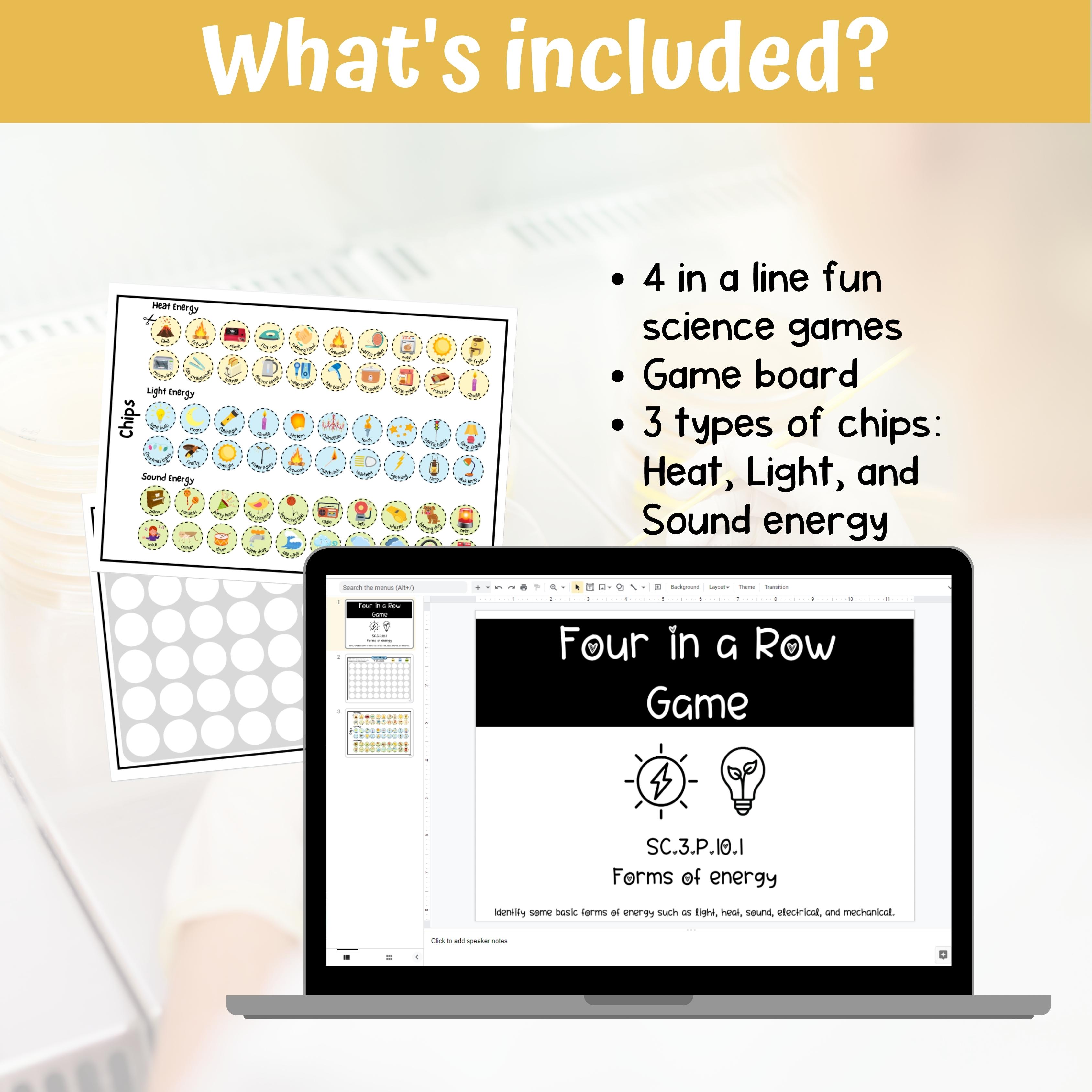 FREE Forms of Energy Connect 4 in a Row Science Game - Classful