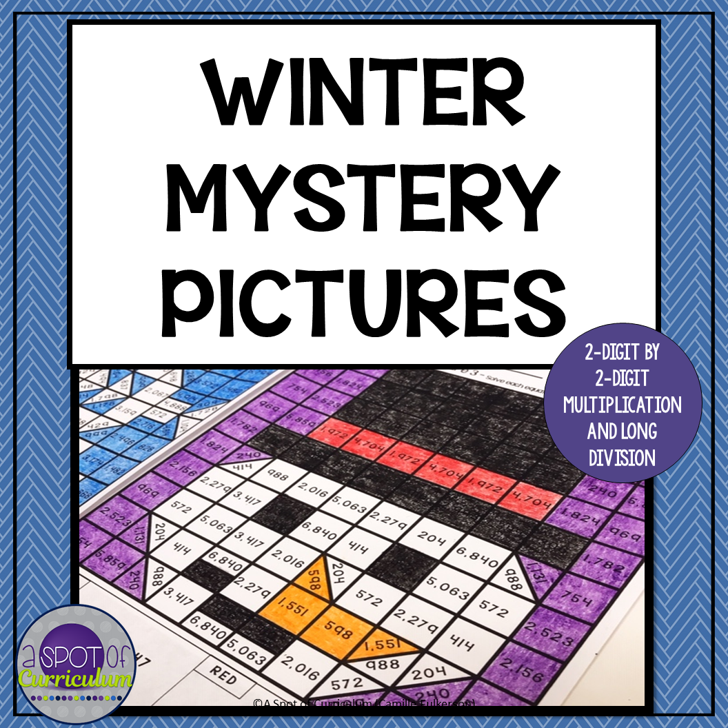 Winter Math Coloring Pages - Multiplication and Long Division Mystery Pictures