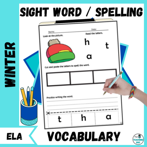 Winter Functional Vocab Spelling Sight Word Life Skill Worksheets w/Task Cards's featured image