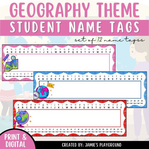 Classroom Name Plates 2 - EDITABLE Geography Name Tags for Students's featured image