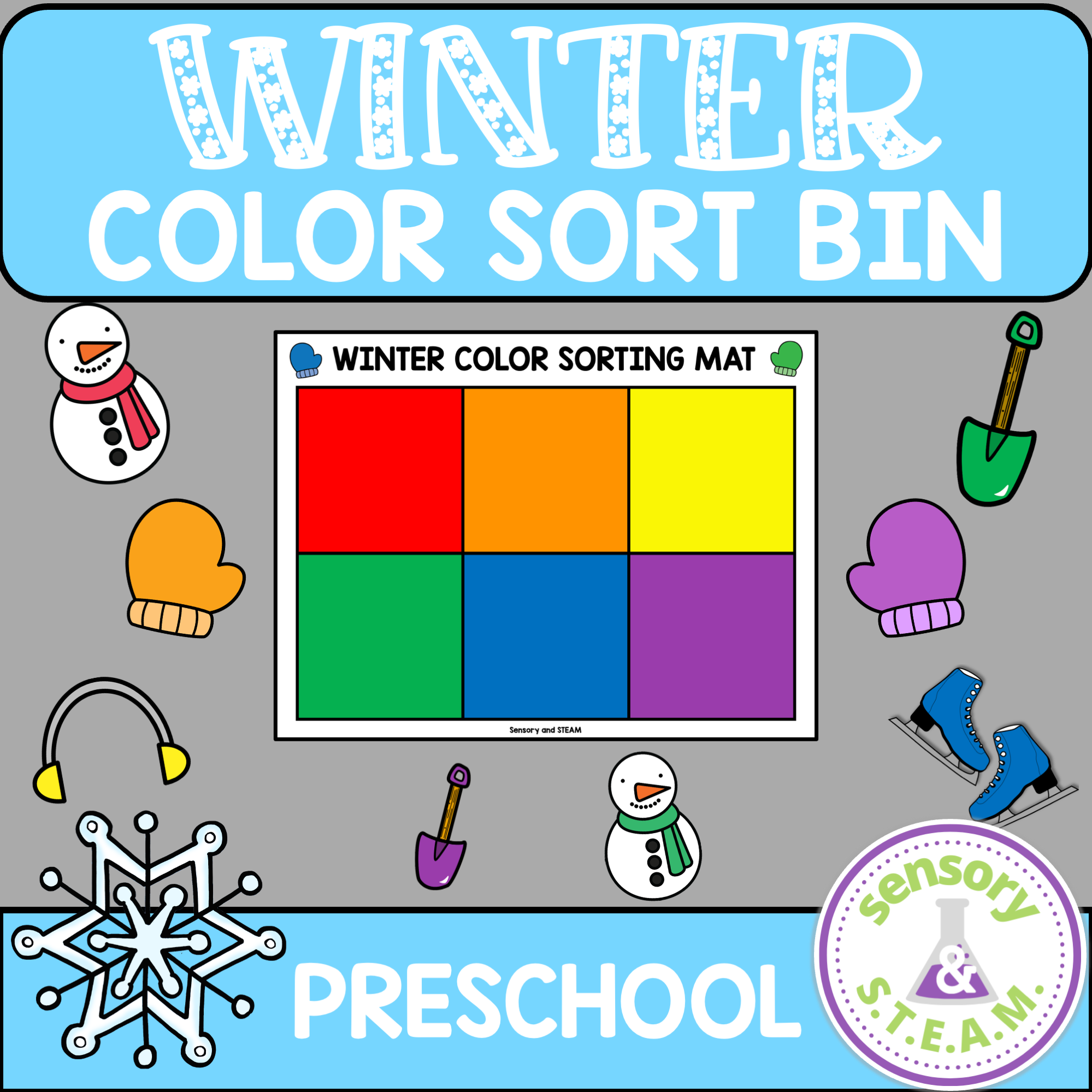 WINTER COLOR SORT SENSORY BIN for Toddlers and Preschool | color match