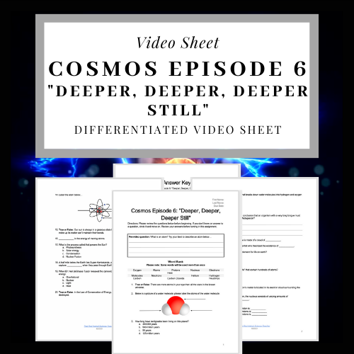 Word Bank Version: Cosmos Episode 6 Video Sheet on Atoms & Molecules
