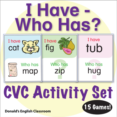 CVC Word I Have Who Has Activity Set Short Vowels ESL ELL Newcomer Game's featured image