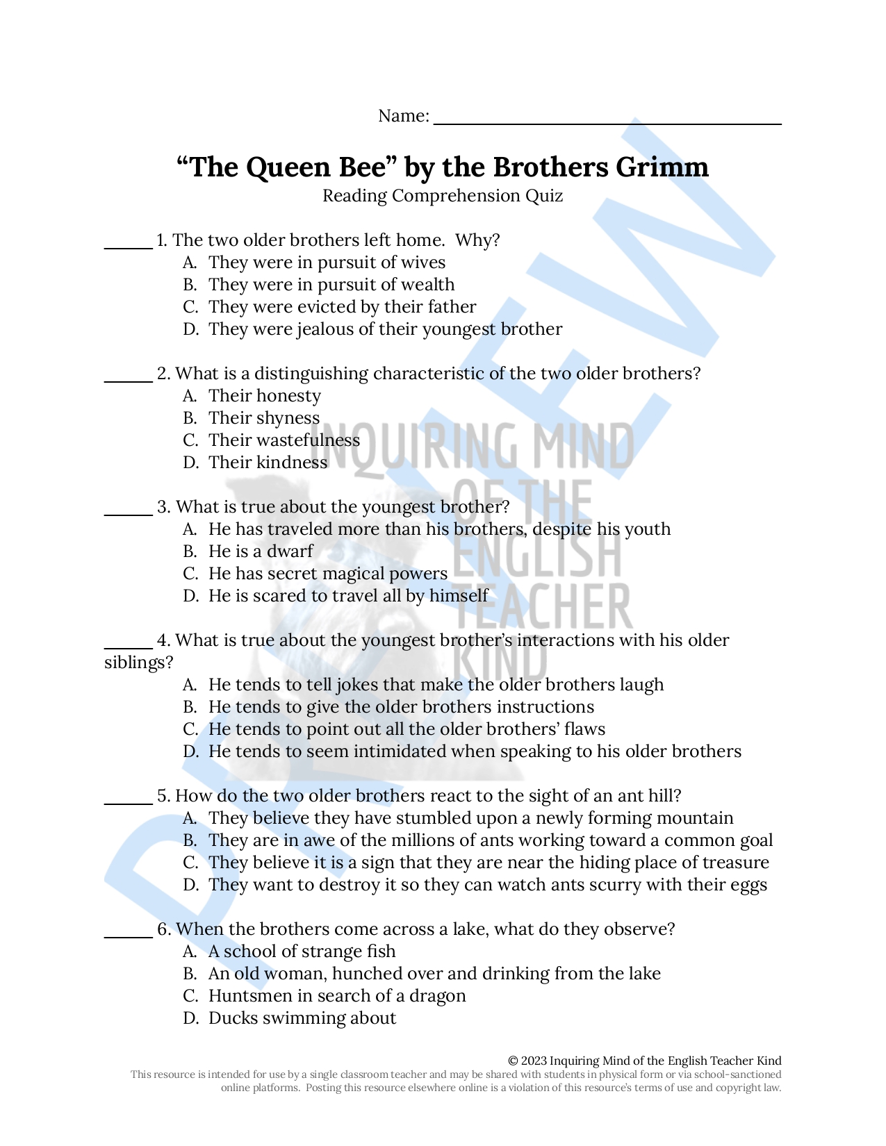 Snow White and the Seven Dwarfs Quiz and Close Reading Bundle - Classful