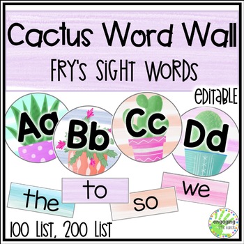 Editable Cactus Word Wall Fry's Sight Words