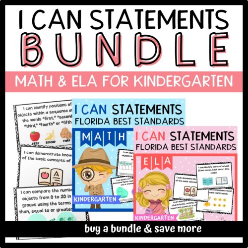 Florida BEST Standards: Kindergarten MATH & ELA I Can Statements - BUNDLE's featured image