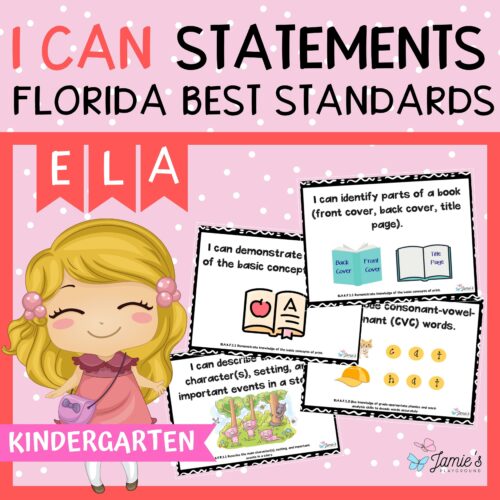 Florida BEST Standards: Kindergarten ELA I Can Statements - Full & Half Pages's featured image