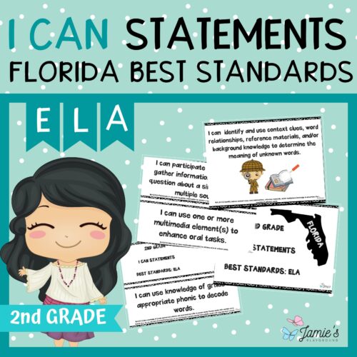 Florida BEST Standards: 2nd Grade ELA I Can Statements - Full & Half Pages's featured image