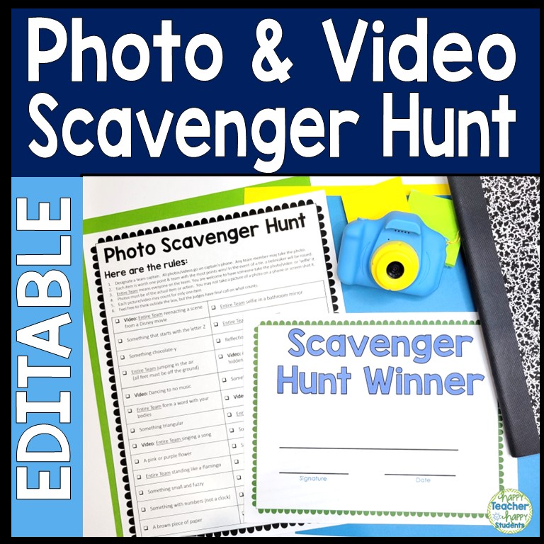 EDITABLE Photo and Video Scavenger Hunt, Ice Breaker for Staff, Teachers, Adults & Teens, Scavenger Hunt for Kids, Adult