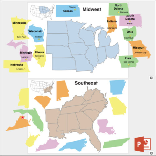 Usa Map Puzzles Regions States Capitals And Abbreviations Powerpoint -  Classful