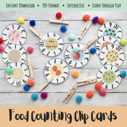 Food Themed Counting Clip Cards - Preschool, Fine Motor, Number Recognition, Learning Activity, Healthy Eating Printable's featured image