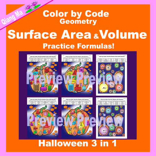 Halloween Color by Code: Surface Area and Volume: Practice Formulas 3 in 1's featured image