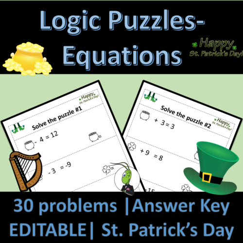 St. Patrick's Day Solving Equations | Number Sense Logic Puzzles | Algebra 1's featured image