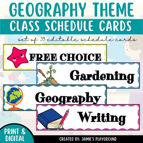 Classroom Schedule Cards 2 - EDITABLE Geography Daily Visual Schedule Cards's featured image