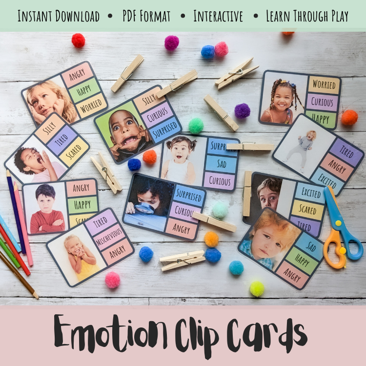 Learn About Emotions Clip Cards - Preschool, Kindergarten, Feelings, Social Studies, Friends, Expression, Speech Therapy