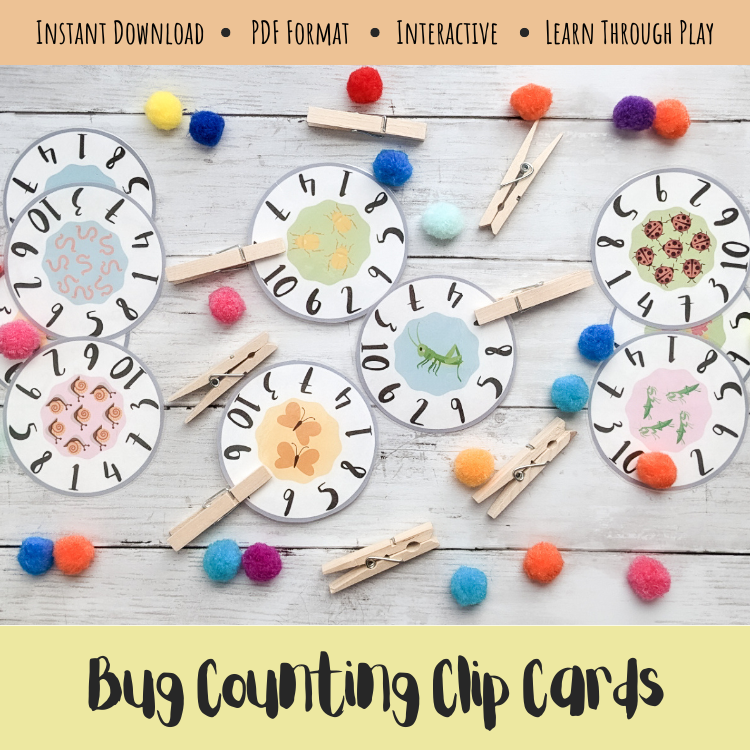 Bug Themed Counting Clip Cards - Preschool, Homeschool, Number Recognition, Learning Activity, Math, Insects and Worms