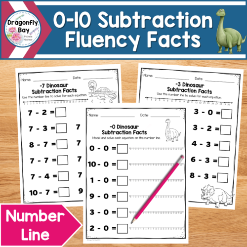 Subtraction Fluency 0-10 Facts with a Number Line Dinosaur Themed's featured image