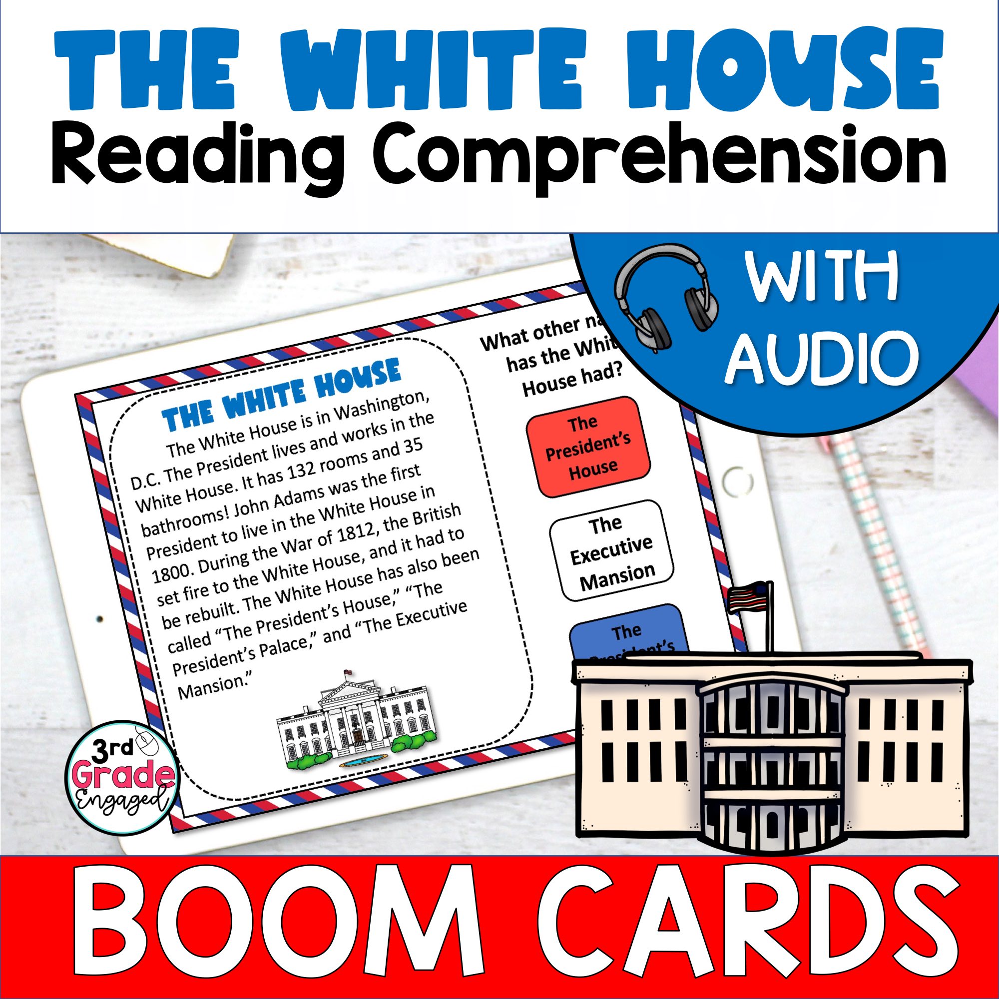 FREE The White House Reading Comprehension Government Boom Cards