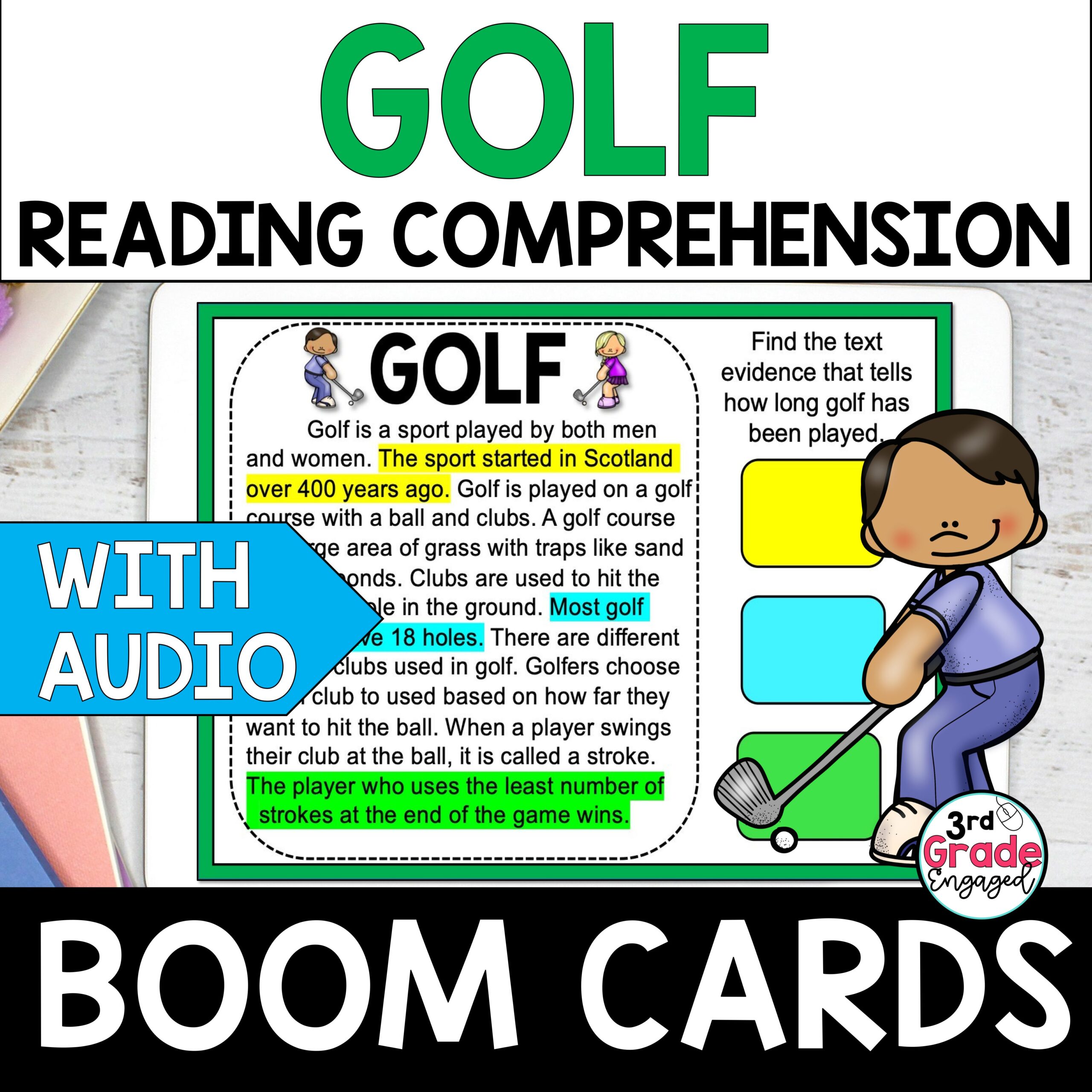 FREE Golf Finding Text Evidence Reading Comprehension Boom Cards