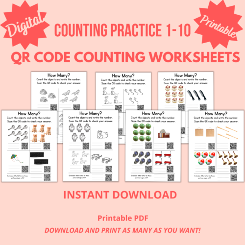 QR Code Counting Worksheets, QR Code Numbers 1-10, Math Worksheets, Number Worksheets's featured image