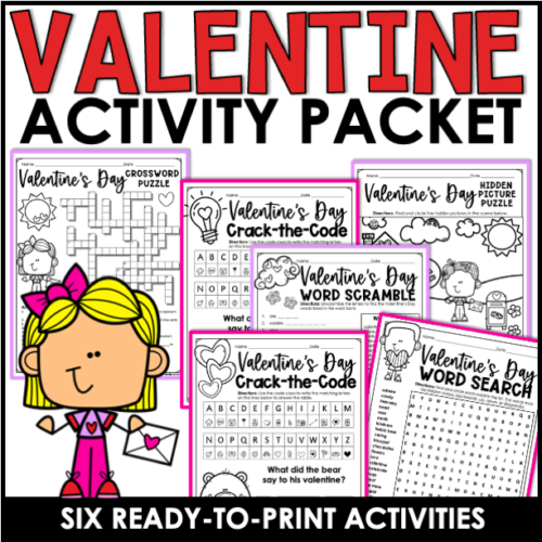 Valentine's Day Activities Packet Crossword Crack the Code Word Search Puzzles's featured image