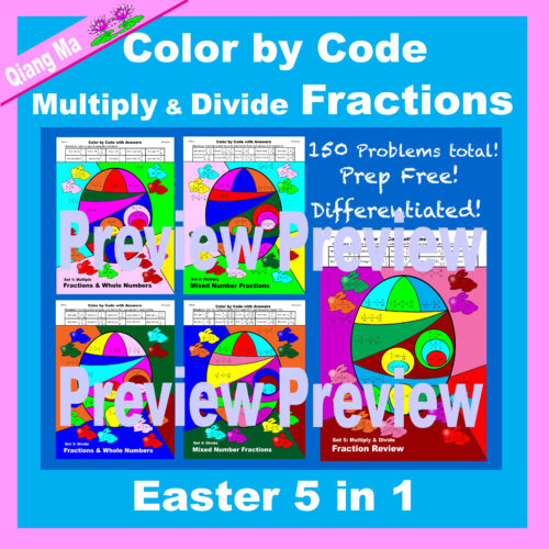 Easter Color by Code: Multiply and Divide Fractions 5 in 1's featured image