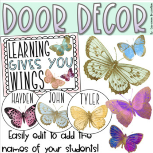 Butterfly Learning Gives You Wings Spring Door Display Bulletin Board EDITABLE's featured image