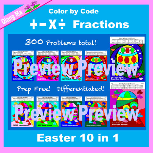 Easter Color by Code Fractions: Add, Subtract, Multiply, and Divide 10 in 1's featured image