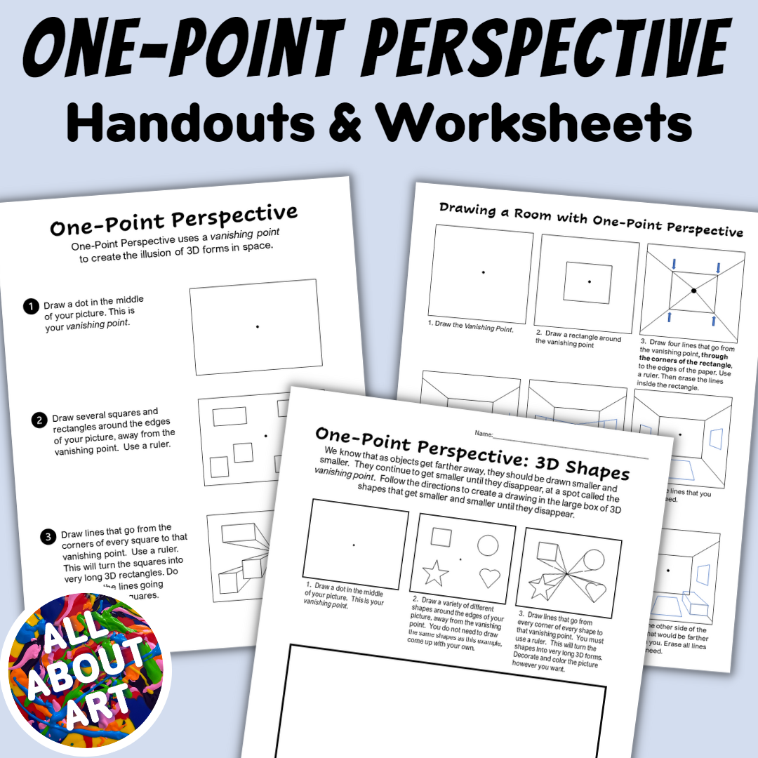 Drawing 3D shapes using One Point Perspective Worksheets