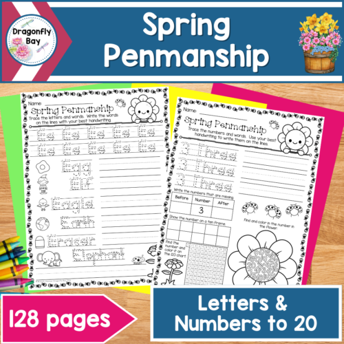 Spring Alphabet and Numbers 0-20 Penmanship Handwriting Worksheet Printables's featured image