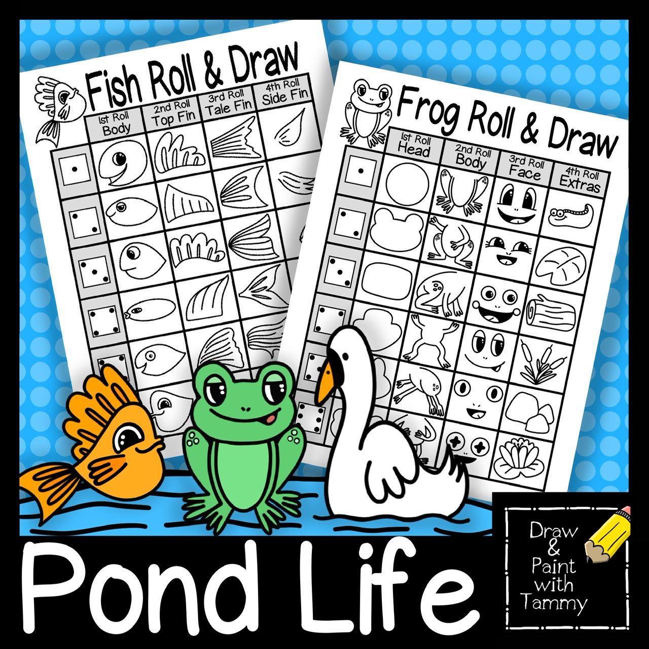 Roll a Pond with Frog and Fish Roll and Draw Printable Art Games Art Sub Lesson