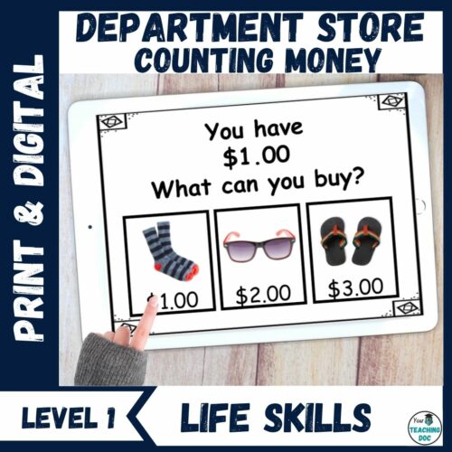 Counting Money: Clothing Store Life Work Skills PLUS Task Cards & Worksheets L1's featured image