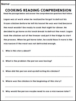 Life Skills - Cooking - Reading Comprehension - Special Education ...