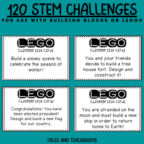 STEM Challenges for use with LEGO or Building Blocks 120 Task Cards Journal Classful