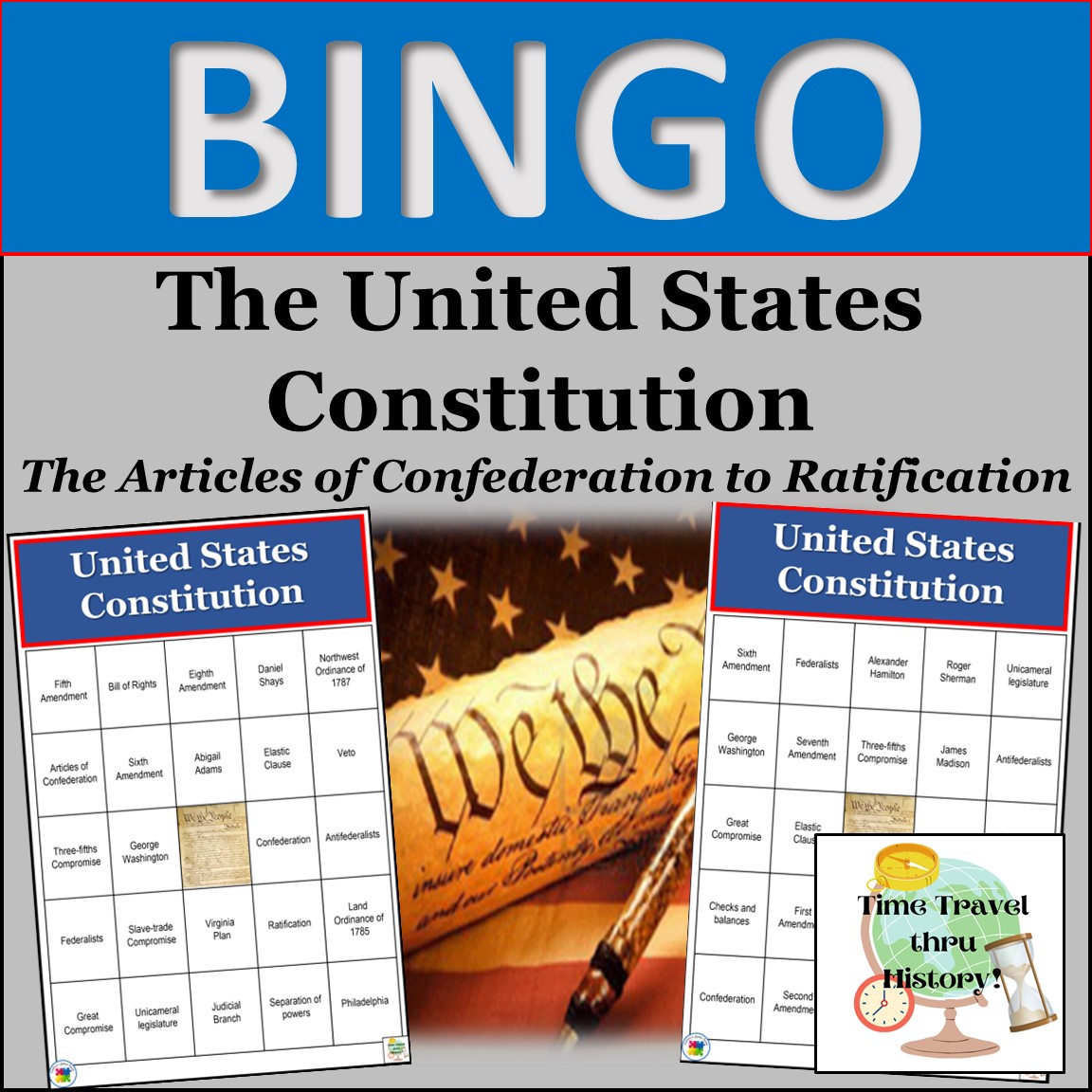 United States Constitution BINGO Review Game Activity: Articles of Confederation to Ratification