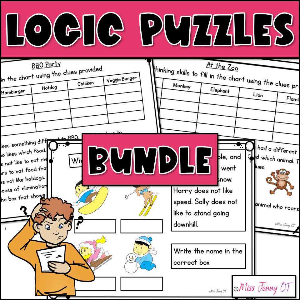 Executive Functioning Activities Logic Puzzle Worksheets for Kids Bundle