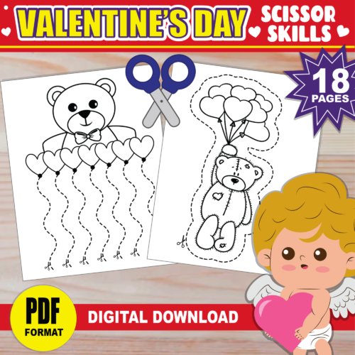 Valentine's Day Scissor Skills Activity Book for Kids: Level 3 ( hard  cutting) Coloring and Cutting Practice for Ages 4-8 Valentines Day Activity  Book (Paperback)
