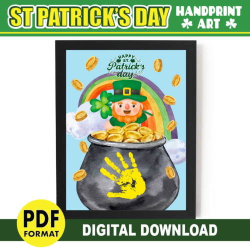 St Patrick’s Day Handprint Art | Handprint Craft | St Patricks Activity for Kids | Baby Toddler Preschool | Gold's featured image