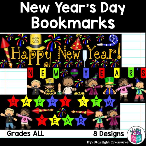 New Year's Day Cut n' Color Bookmarks: Black and White AND Full Color's featured image