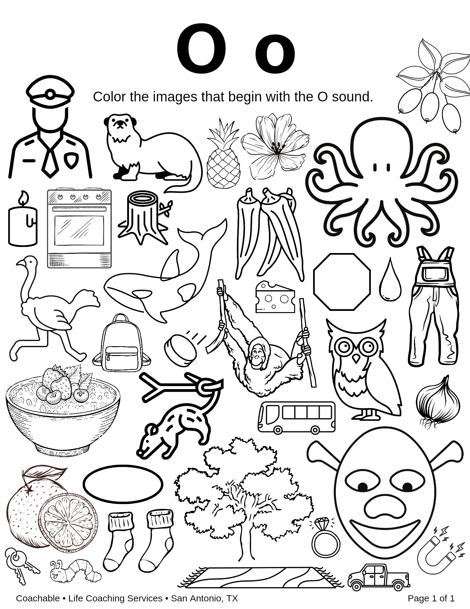 Letter O Image Finder Coloring Worksheet Classful