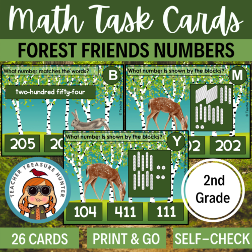 2nd grade math task cards for word form and picture form with base ten blocks's featured image