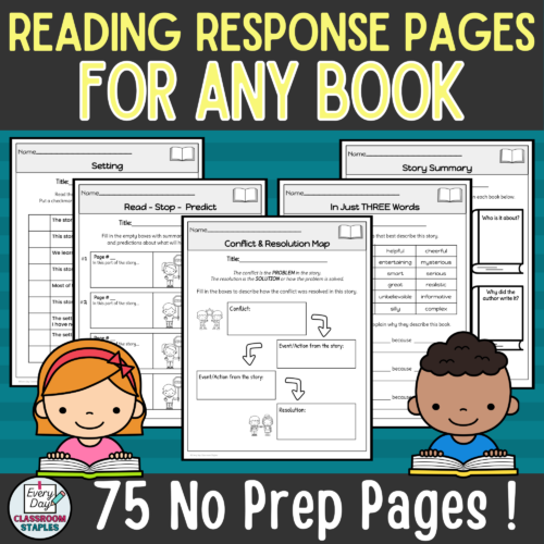 Story Elements Reading Comprehension Worksheets Graphic Organizers for ANY Book's featured image