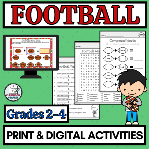 Football Worksheets and Digital Activities Grammar Vocabulary Math's featured image
