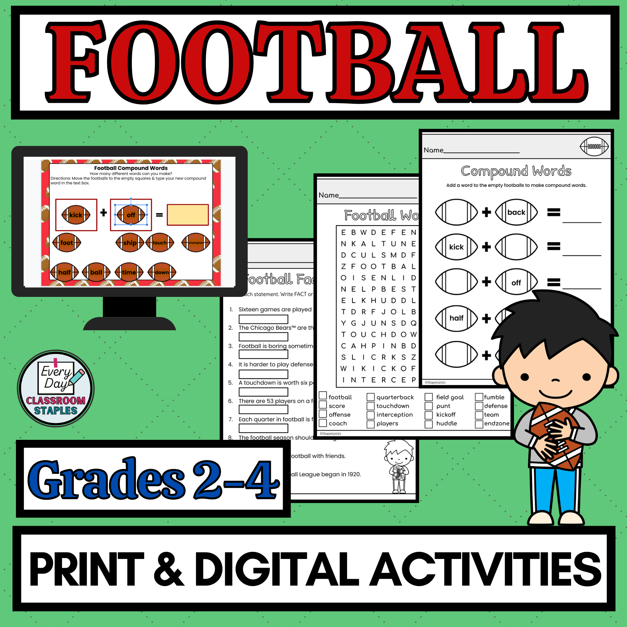 Football Worksheets and Digital Activities Grammar Vocabulary Math