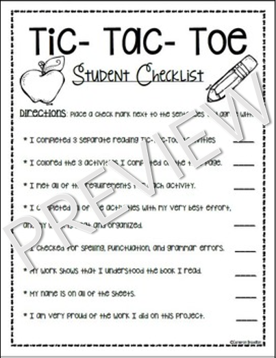 Reading Strategy Tic Tac Toe for Fiction Texts Worksheet