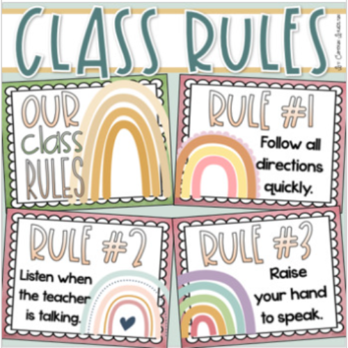 Classroom Rules Posters EDITABLE Back to School Boho Modern Rainbow Theme's featured image