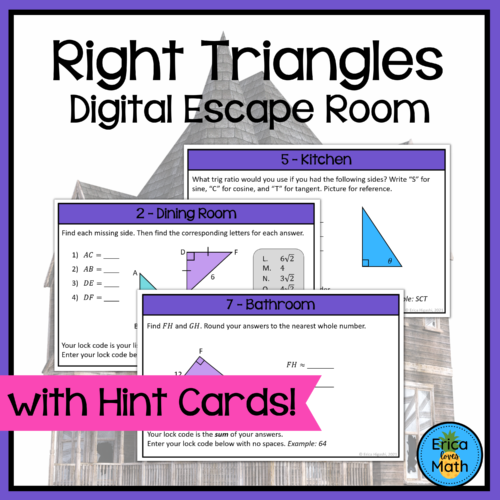 Right Triangles and Trigonometry Digital Escape Room Activity Classful